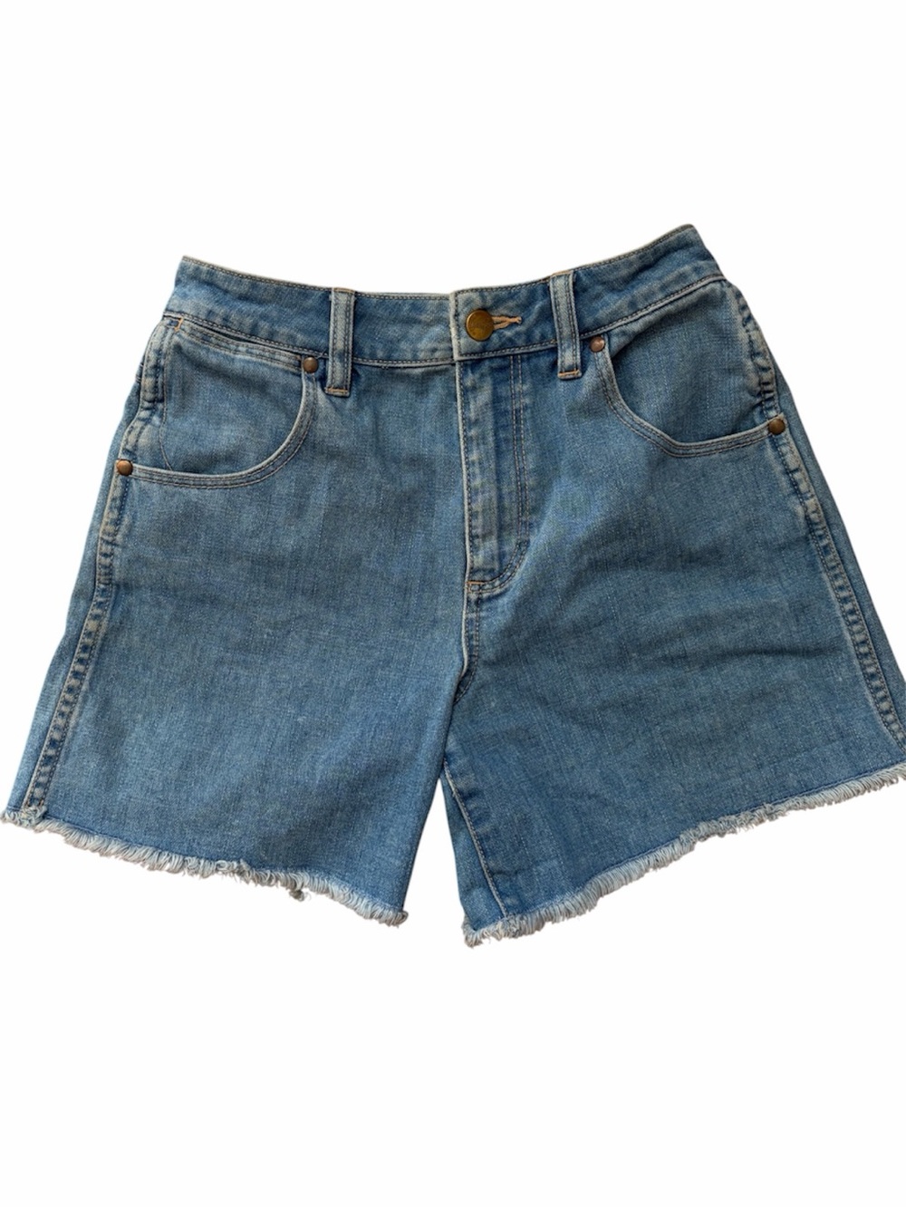 Wrangler High Rise Denim Shorts Frayed Hem Blue Jean Summer Casual Western Y2K